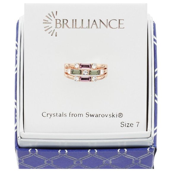 NIB NWT Brilliance Swarovski Mulit-Row Baguette Ring Green Purple Gold M… - Picture 9 of 10